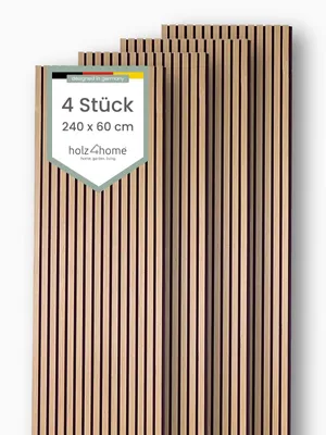 Produktbild von holz4home® Akustikpaneele 240x60cm Eiche 4er Set I Wandpaneele Innenverkleidung Wandpaneele in Holzoptik I Lamellenwand Holzverkleidung Holzpaneele