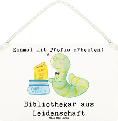 Produktbild von Mr. & Mrs. Panda Schild Bibliothekar Leidenschaft DIN A6 - Weiß - Geschenk, Bibliothek, hängeschild, kleine aufmerksamkeit, Spruch, Holzschild, Buchhandlung, Türschild