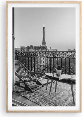 Produktbild von Gerahmtes Poster - Rahmen in heller Eiche - Schwarzweiß Paris Balkon - 61x91,5 cm - Wand Bild - Wanddeko - Wandbilder - Kunstposter - Wandposter - Bilderrahmen - Bilder - Kunstdruck - P2NPA61x91-4595