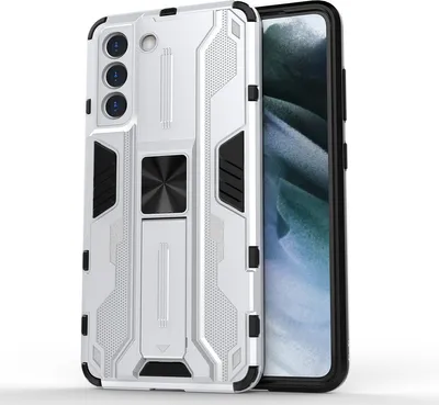 Produktbild von Galaxy S21 FE 5G Hülle, Dual Layer PC TPU Bumper Stoßfest Ständer Schutzhülle für Samsung Galaxy S21 FE 5G Silber