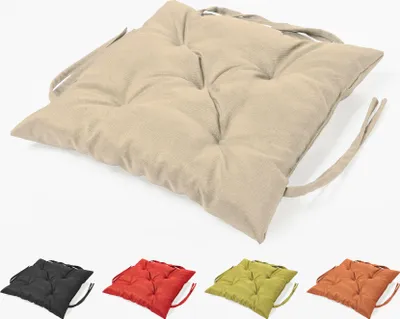 A main image of a beige seat cushion with smaller images of the same cushion in different colors below. The smaller images are arranged in a row.
