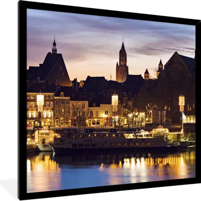 Produktbild von MuchoWow® Gerahmtes Poster Licht - Wasser - Maastricht 40x40 cm - Poster mit Schwarzem Bilderrahmen Wandposter Rahmen Foto Bilder - Mit Rahmen - Wanddekoration Schlafzimmer