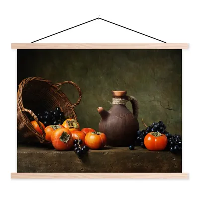 Produktbild von MuchoWow® Textilposter Rustikal - Obst - Korb - Stilleben 60x45 cm mit holzfarbenen Rahmen - Bild