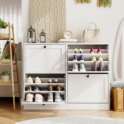 Produktbild von VOWNER Schuhschrank mit 4 Klappen, Schmal, Weiß