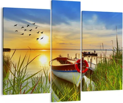 Produktbild von Bild auf Leinwand - Leinwandbild - Boot See Sonnenuntergang Sommer Menschen - 95x80cm - Wand Bild - Wanddeko - Leinwanddruck - Bilder - Kunstdruck - Leinwand bilder - Wandkunst - CB95x80-3053
