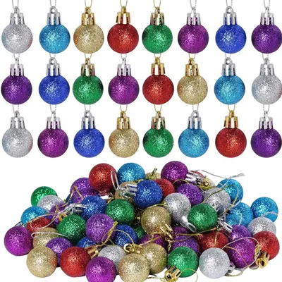 Produktbild von 80 Pieces Mini Christmas Tree Ornaments Colorful Christmas Ornaments Glitter Mini Christmas Tree Balls Xmas Miniature Balls 1 Inch Mini Decorative Balls for Christmas Tree Party Decorations