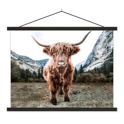 Produktbild von MuchoWow® Textilposter Schottischer Highlander - Berg - Tiere 40x30 cm mit schwarzem Rahmen - Dekorationen