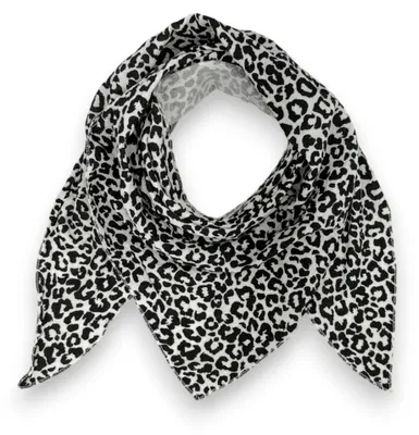 Immagine prodotto di Tessuto di mussola di cotone Damen, motivo leopardato, 195x72 cm, prodotto in Italia (bianco e nero)