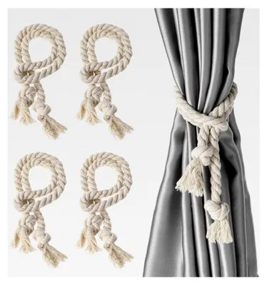 Produktbild von 4 Stück Vorhangseil Raffhalter aus Baumwolle im Boho-Stil für rustikale Fensterdekoration