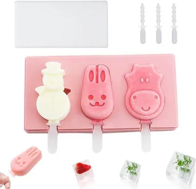 Produktbild von Eisform mit 3 Öffnungen, inklusive Eisstiele, wiederverwendbare Eisform, BPA-frei, Eisformen für Babys, selbstgemachte Eisformen