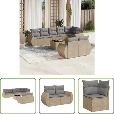 Produktbild von The Living Store 9-tlg. Garten-Sofagarnitur mit Kissen Beige Poly Rattan