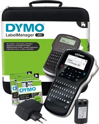 Produktbild von DYMO LabelManager 280 Tragbares Beschriftungsgerät im Koffer | Wiederaufladbares Etikettiergerät mit QWERTZ Tastatur | mit PC- oder Mac-Schnittstelle | für D1 Etiketten in 6, 9 und 12mm Breite