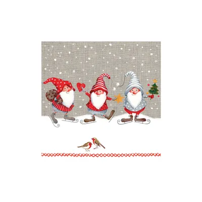 Produktbild von 20 Servietten: Weihnachtswichtel mit Schlittschuhen, 33 x 33 cm, Wichtel Zwerge, Papierservietten