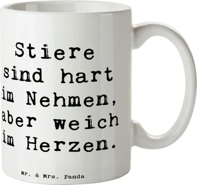 Produktbild von Mr. & Mrs. Panda Tasse Spruch Stier Herz - Weiß - Geschenk, Geschenke Sternzeichen, Tierkreiszeichen, Zodiac, kaffeetasse bedruckt, für kaffee, Horoskop, Astrologie