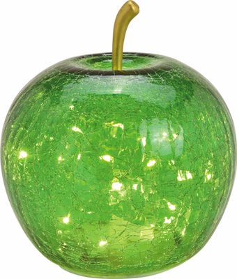 LED Glas Apfel 16 cm - grün - Deko Frucht in Bruchglas Optik Batterie betrieben mit Timer