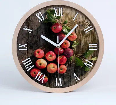 Produktbild von Holzuhr 30fi cm wanduhr - weiße Spitzen - Äpfel auf dem Tisch