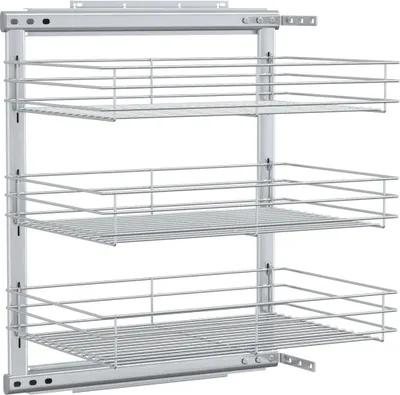 Immagine prodotto di vidaXL Cestino in filo metallico da cucina a 3 livelli estensibile argento 47x35x56 cm