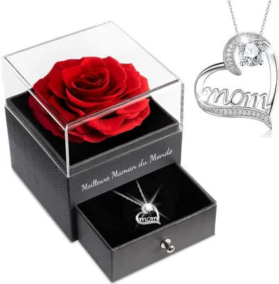 Image de Sunia Cadeau pour maman : Rose éternelle avec collier maman - Rouge