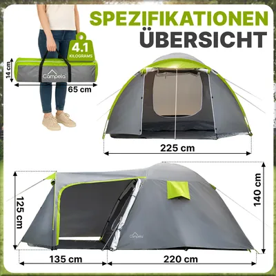 Immagine prodotto di Tenda familiare Campela Tropical 4 - tenda a cupola per 4 persone con vestibolo - impermeabile 3000 mm - leggera e compatta per il campeggio