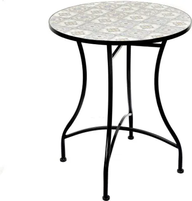 Image de Table de jardin ronde bistrot – Mosaïque décorative – Métal noir – Ø60xH71 cm