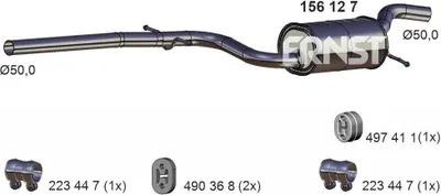 Produktbild von ERNST 156127 Mittelschalldämpfer Schalldämpfer für SKODA Octavia II Combi (1Z5) OCTAVIA (1Z3) für VW Golf VI Variant (AJ5)