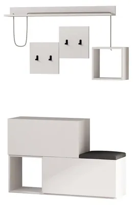 Image de Vestiaire dentrée Meuble dentrée en bois MDF mélaminé blanc largeur 120 cm avec porte-manteau et meuble à chaussures
