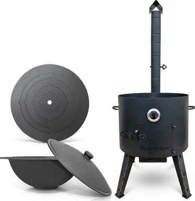 Produktbild von Feuerofen Utschak Ø 49 cm. mit Gusseisen Kazan 22 L Herdplatte Kasan Учаг Uchag