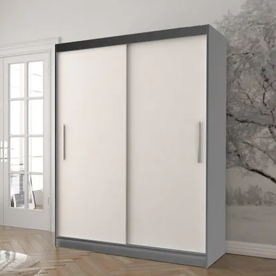 Produktbild von Schwebetürenschrank Kleiderschrank Schrank 150 cm Grau/Weiss ohne Spiegel Vista 04