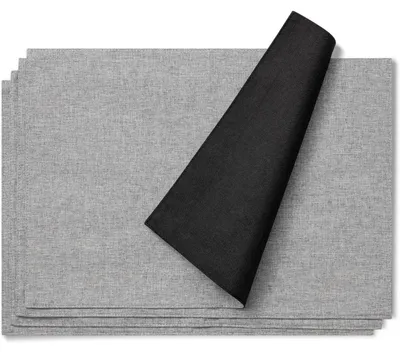 Productafbeelding van Tafelonderleggers, stof, linnenlook, bruin/zwart/grijs, set van 4, 48x33 cm, wasbaar