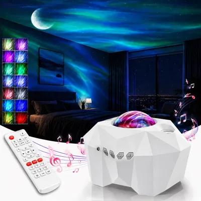 Obrázok produktu pre LED projektor hviezdnej oblohy Galaxy Aurora, nočné svetlo, projektor hviezd, Bluetooth reproduktor s diaľkovým ovládaním, biely