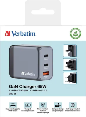 Produktbild von Verbatim Ladeadapter, Universal, GNC-65, GaN, 65W, grau