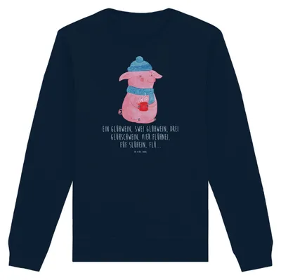 Produktbild von Mr. & Mrs. Panda Baumwoll Pullover Schweinchen Glühwein Größe XXL - French Navy - Geschenk, Bio-Pullover, Sweater, Spruch, Sweatshirt, Weihnachtsmarkt, Weihnachten, Pulli