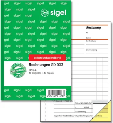 Produktbild von SIGEL SD033 Rechnungen, 1. und 2. Blatt bedruckt, A6, selbstdurchschreibend, 2 x 40 Blatt