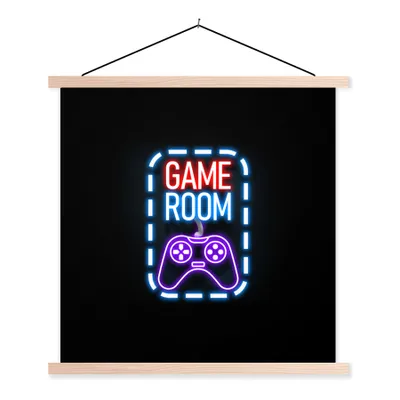 Produktbild von MuchoWow® Textilposter Neon - Zitate - Spielzimmer - Controller - Schwarz 40x40 cm mit holzfarbenen Rahmen - Posterleiste
