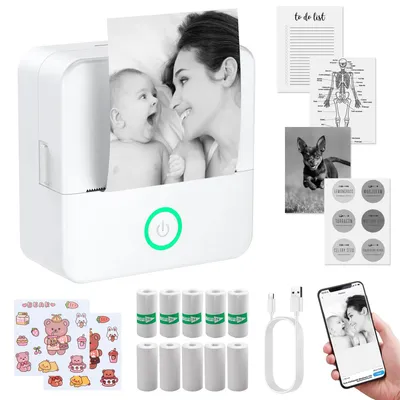Mini Bluetooth Thermodrucker, tragbar, für Android/iOS, weiß