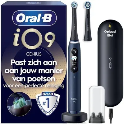 Zdjęcie produktu dla Elektryczna szczoteczka do zębów Oral-B iO 9, kolor niebieski - 7 trybów, bateria do 60 minut, 2 sztuki końcówek szczoteczki
