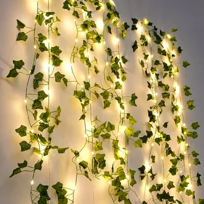 Lichterkette mit Efeublättern, 10 m, 100 LEDs, batteriebetrieben