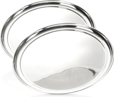 Produktbild von com-four® 2x Servier-Tablett aus Edelstahl - rundes Tablett - Edelstahl-Gastrotablett