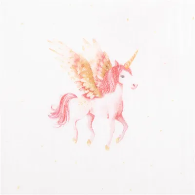 Produktbild von Musselin Stoff Einhorn Meterware weiß rosa 1,32 m Baumwolle