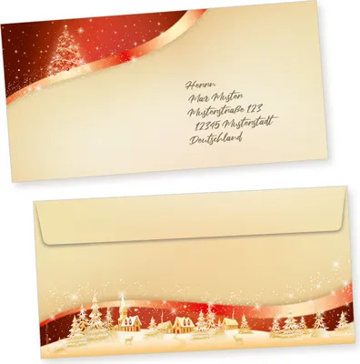 Produktbild von ROT GOLD 50 Stück Weihnachtsumschläge Din lang ohne Fenster Umschläge Weihnachten Kuvert Briefumschläge selbstklebend