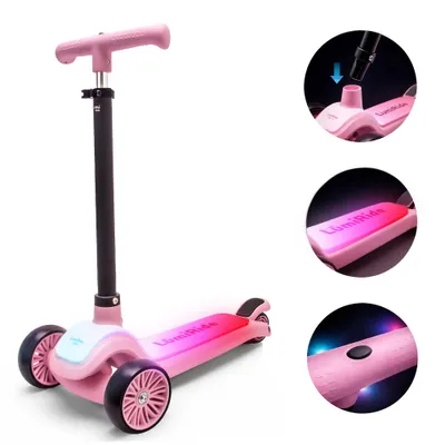 Produktbild von LUMI RIDE Kinder Roller Kinderscooter Dreiradscooter mit LED-Leuchtdeck rosa Sun Baby