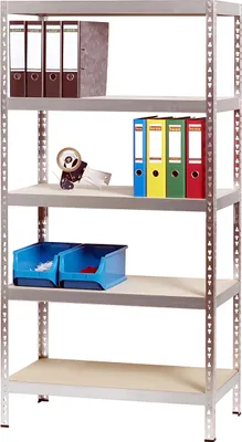 Produktbild von Alco Steckregal Stahlblech 5 Holzböden 92x46x180cm silber