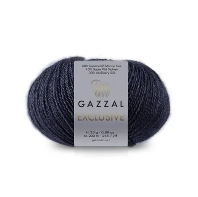 Obrázek produktu pro Gazzal Exclusive 9907, příze z merino vlny, mohéru a hedvábí, 25 g, 200 metrů, barva: tmavě modrá (inkoustová modř)