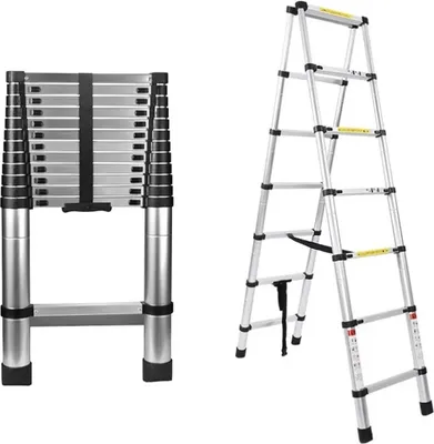 Obrázek produktu pro Dvouramenný teleskopický žebřík - 3,5m+3,5m, hliníkový