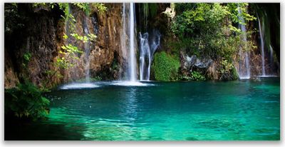 Acrylglasbilder 120x60 Wandbild Druck See Wasserfall Natur