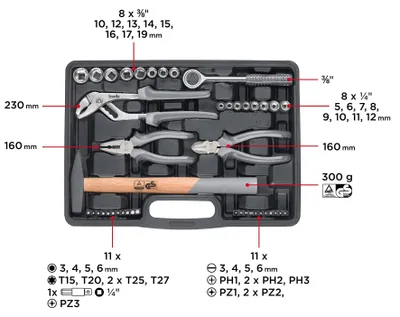 Produktbild von kwb Werkzeugkoffer Hartkunststoff 63-tlg. Werkzeug-Set Haushalt Werkstatt mobil