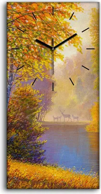 Produktbild von Wandbild Leinwand Bilder mit Uhr Geräuschlos 30x60 Gemälde Birke Herbst - schwarze Hände
