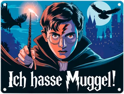 Produktbild von Grimmiger Zauberlehrling - Ich hasse Muggel Metallschild in 15x20 cm