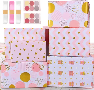 Image de Papier d'emballage, 3 mètres, rose, pour anniversaire, fête, emballage cadeau