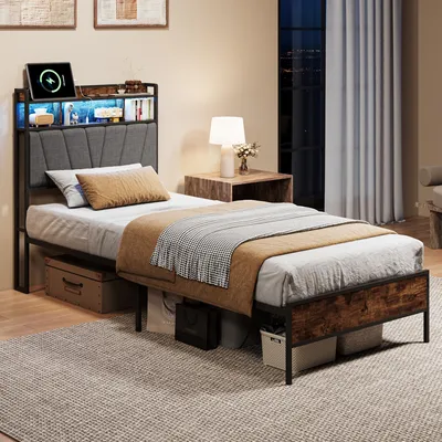 Produktbild von UnboxG Metallbett 90x200 mit Stauraum-Kopfteil,LED und USB-Ladefunktion